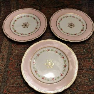 3 Antique Pale Pink Hand Painted Tiny Roses Flowers Plates French Country Shabby