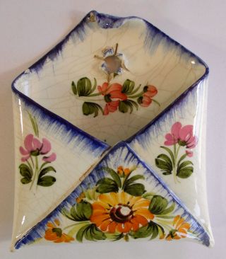 Vintage Bassano Italian Ceramic Flower Print Wall Hanging Letter Holder Italy