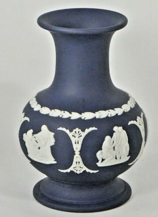 Wedgewood Dark Cobalt Blue Jasperware Neo - Classical Scenes Bud Vase