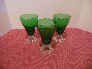 3 Vintage Green Glass Clear Footed Anchor Hocking? Glassware