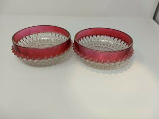 Vintage Indiana Glass Ruby Red Flash Diamond Point Fruit Bowls - Set Of Two