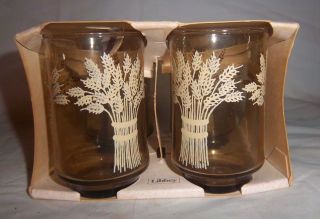 Vintage Set Of 4 Libbey Brown Wheat 6 Ounce Juice Glasses Pretty
