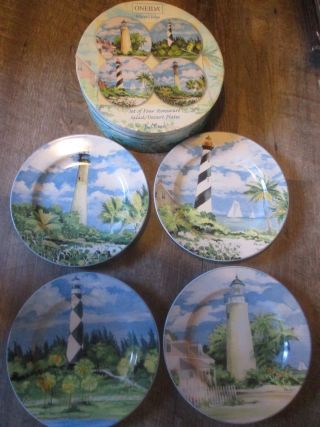 Nib Oneida Lighthouses Stoneware Salad Dessert Plates Set Of 4 By Paul Brent
