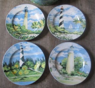 NIB Oneida Lighthouses stoneware salad dessert Plates set of 4 by Paul Brent 2