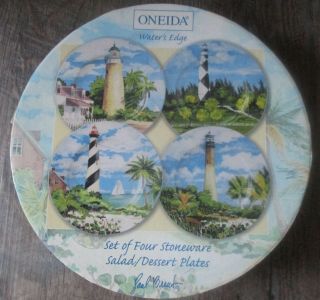 NIB Oneida Lighthouses stoneware salad dessert Plates set of 4 by Paul Brent 3