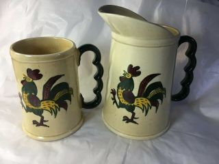 Vtg Metlox Provencial Poppycock Rooster Large Pitcher Mug Stein California