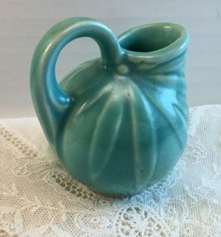 Vintage USA Shawnee Pottery Miniature Pitcher Turquoise 2 7/8 
