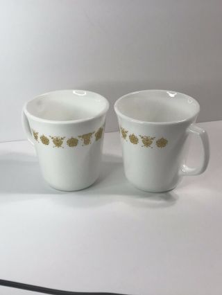 2 Corning Butterfly Gold Coffee Cups Mugs White “d Handle” Corelle Mugs Set Euc