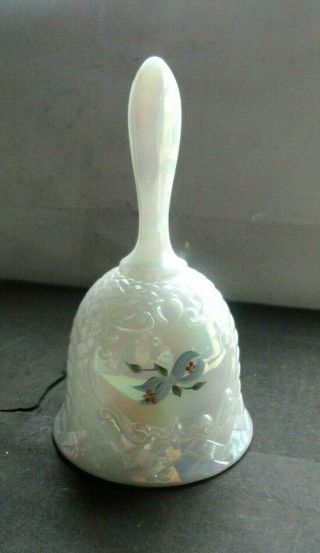 FENTON WHITE OPALESCENT HEART ROSE FLOWER BELL HAND PAINTED & SIGNED C.  SMITH 2