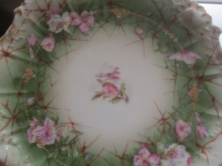 Antique Limoges Coronet Plate - France - Hand Painted Green Pink Roses - 8 5/8 "