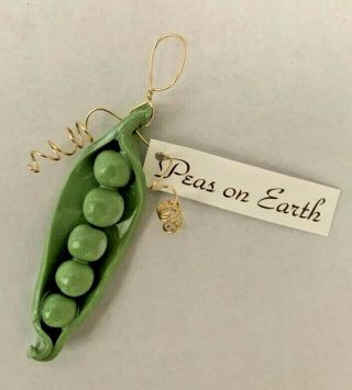 Blue Sky Pottery Hand Crafted Porcelain Peas on Earth Ornament 4 inch 3