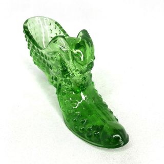 Vintage Fenton Cat Hobnail Pattern Green Glass Shoe Slipper