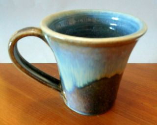 Studio Art Pottery,  Coffee Tea Cocoa Mug,  Signed,  Blues,  Tans & Browns