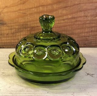 Vintage L.  E.  Smith Green Moon And Stars Cheese Or Butter Covered Dish