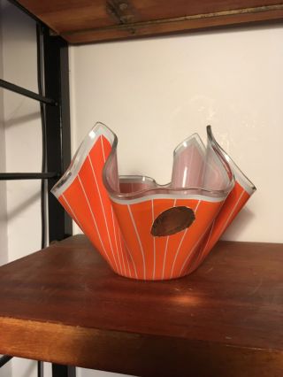 Chance Glass Tangerine Cordon 4 " Handkerchief Vase Striped Posy Bowl Orange Fun