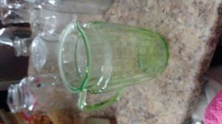 Vintage Green Vaseline Depression Glass Ribbed Pitcher 8 1/2 " Tall 80 Oz.