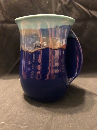 Signed Neher Clay In Motion Right Hand Warmer Mug Cobalt Blue Turquoise 2015