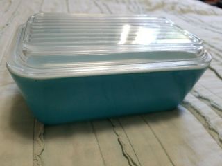 Vintage Pyrex Blue Turquoise Oblong Covered Dish 7 Inch