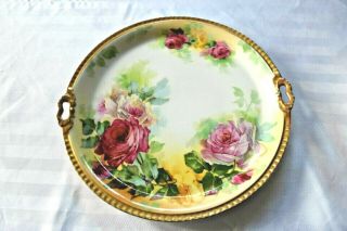 Antique Cabbage Rose Plate With Handle By Limoges Coronet France Porcelain