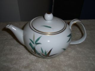 Noritake 5540 Teapot & Lid Teal Bamboo Black/gold Leaves 4 Cup Size 4 3/8
