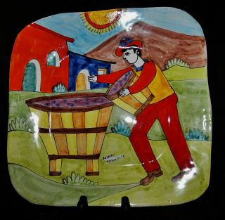 Rare Nino Parrucca Italy - Hand Painted Plate Wall Hanging