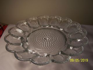 Vintage Indiana Glass Hobnail Clear Deviled Egg Plate Holds 15 Eggs 11 "