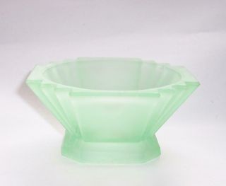 Vintage Bagley 1930s Art Deco Frosted Green Uranium Glass Vase Wyndham Pattern