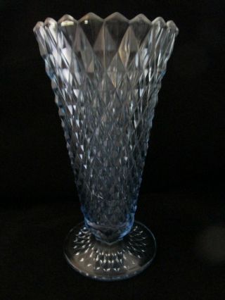 Vintage Indiana Glass Diamond Point Azure Blue Vase 8 "