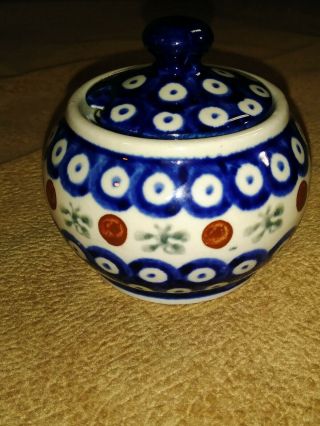 Boleslawiec Nature Polish Pottery Bubble Sugar Bowl And Lid Blue