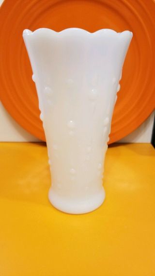 Vintage Milk Glass Vase White,  Pearls &teardrops Design,  7 Inch Tall