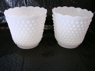 2 Old Milk Glass Hobnail Vases / Flower Pots
