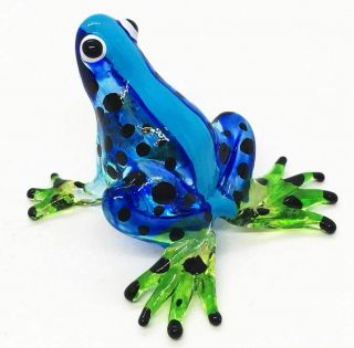 Miniature Hand Blown Art Glass Art Frog Blue Animal Decor Collectible Souvenir