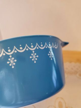 Vintage 1970 ' s Pyrex Snowflake Blue 1qt Cinderella Casserole Dish 473 3