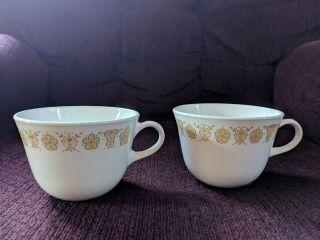 Vintage Corelle By Corning Butterfly Gold Coffee Tea Cups Livingware Set Of 2