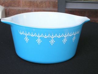 Vintage Pyrex Blue Garland/snowflake 1 Qt Casserole W/lid - 473