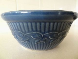 Vintage Monmouth Pottery Stoneware Blue Mixing Bowl 6 - 1/2 " Maple Leaf Garland