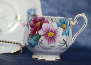 Vintage Porcelain Royal Albert " Cosmos " Cup Saucer - Flower Of The Month 10 Hp