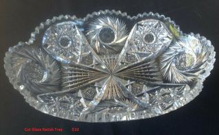 Vintage Cut Glass Crystal Relish Tray/candy Or Nut Serving Dish