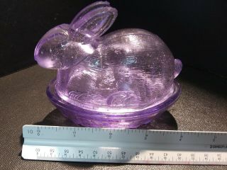 Indiana Glass Co Purple Glass Rabbit On A Nest - Mini 4 Inches