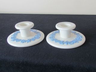 Wedgwood Queens Ware Lavender On Cream Candle Holders
