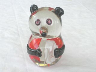 Murano Art Glass Panda Bear Figurine Italian Red And White Black Colors