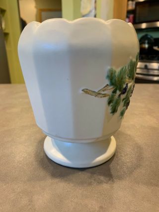 Vtg McCoy Curio Line Matte White Grapes Leaves Paneled Pedestal Vase Embossed 2