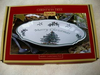 Nib Spode China Merry Christmas Tray Plate Christmas Tree 11 " X 7 1/4 "