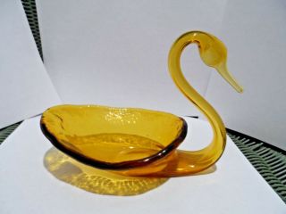 Vintage Hand Crafted Amber Glass Swan - Kanawha - Dunbar,  W.  Va.  - W/original Tag