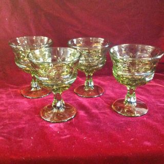 Vintage Fostoria Argus Green Set Of 4 Champagne Sherbet Glasses Stems 5 " Tall 1