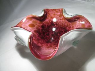Vintage Dark Pink And Opaque White Natural Form Heavy Art Glass Dish.  1.  3kgs.