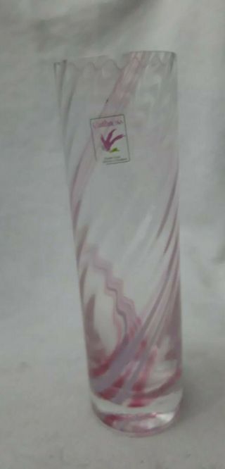 Caithness Crystal Glass Bud Vase Pink Swirl Colour With Label