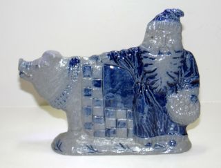 Rowe Pottery Santa With Pig Figurine Salt Glaze Stoneware 1995