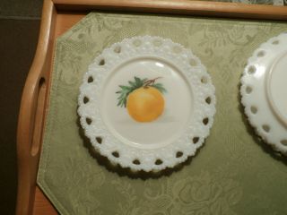 Vintage Kemple Lace Edge White Milk Glass Plate W/ Hand Painted Fruit Orange ?