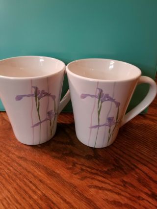 Set Of 2 Coffee Tea Mugs 8oz Cups Shadow Iris By Corelle Coordinates White